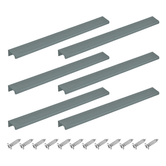 6Pcs Finger Pulls, 300mm/11.81 Inch Aluminum Hidden Cabinet Edge Handles, Modern Concealed Tab Pulls Hardware for Kitchen, Furniture, Drawer, Wardrobe, Gray