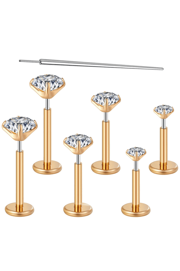 6Pcs Flat Back Earrings Stud Titanium Threadless Tragus Labret Cartilage Lip Medusa Conch Body Piercing Jewelry Hypoallergenic for Women Men