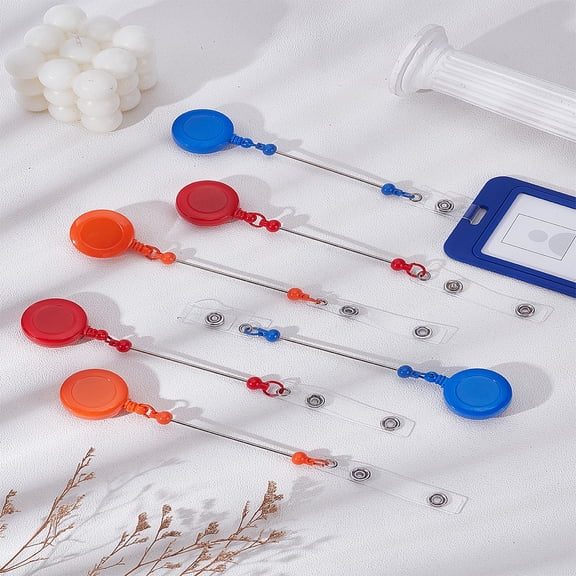 6Pcs Flat Round Beadable Badge Reels Making Kits Mixed Color ID Badge Holder Office Supplies for Nurses Teachers Students Office DIY