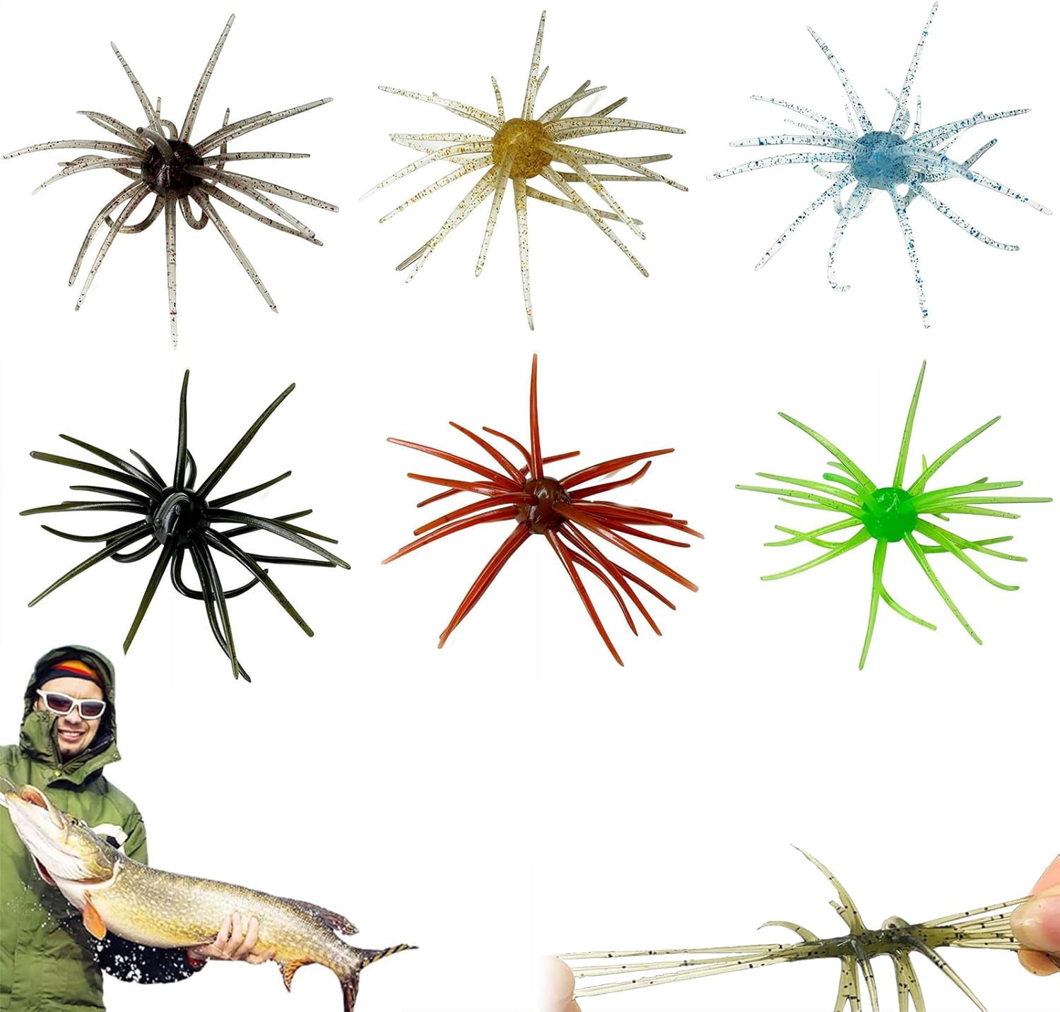 6Pcs Floating Sea Urchin Fishing Lures, Soft TPR Dice Baits with Glitter for Bass & Trout, Realistic 3.94 in Fuzzy Lure for Saltwater, Pink (K)
