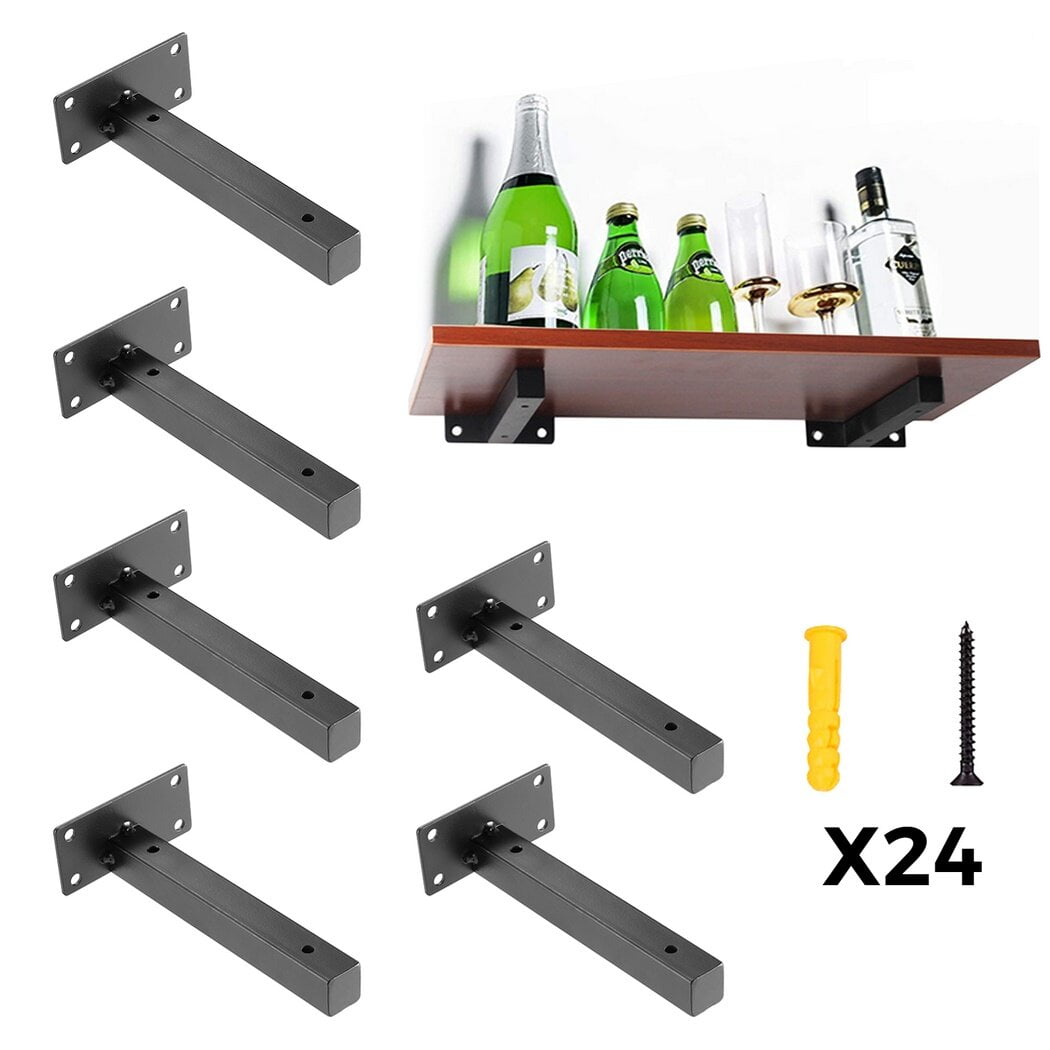 6Pcs Floating Shelf Brackets, Heavy Duty 6Inch Wall Mounted Industrial Metal Shelf Supports