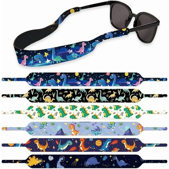 6Pcs Floating Sunglass Straps Lightweight Neoprene Glasses Holder Straps with 6 Different Cute Dinosaurs Pattern Colorful Printed Eyewear Retainer diy