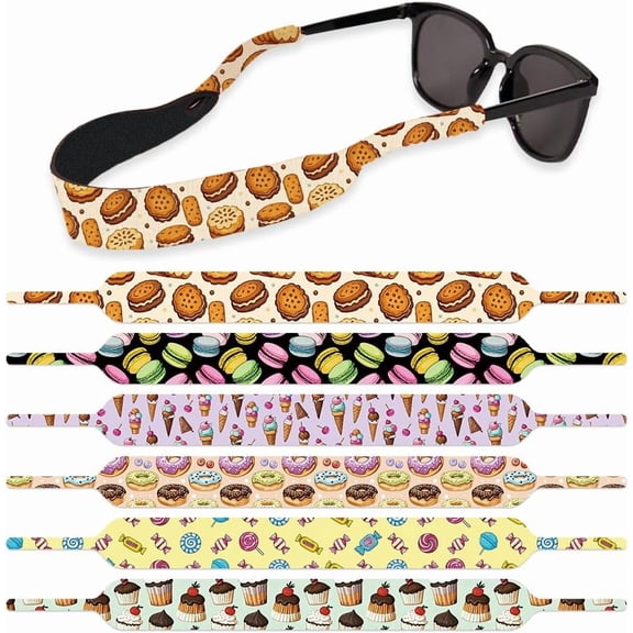 6Pcs Floating Sunglass Straps Lightweight Neoprene Glasses Holder Straps with 6 Different Desserts Candy Pattern Colorful Printed Eyewear Retainer diy