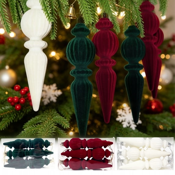 6Pcs Flocked Christmas Ball Ornaments Cones Christmas Tree Hanging Ornaments Set