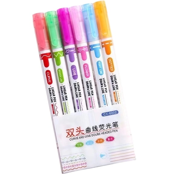 6Pcs Floral Outline Highlighter Marker Double Ended Fluorescent Highlighter Pen For Scrapbooking Note Taking Card Making