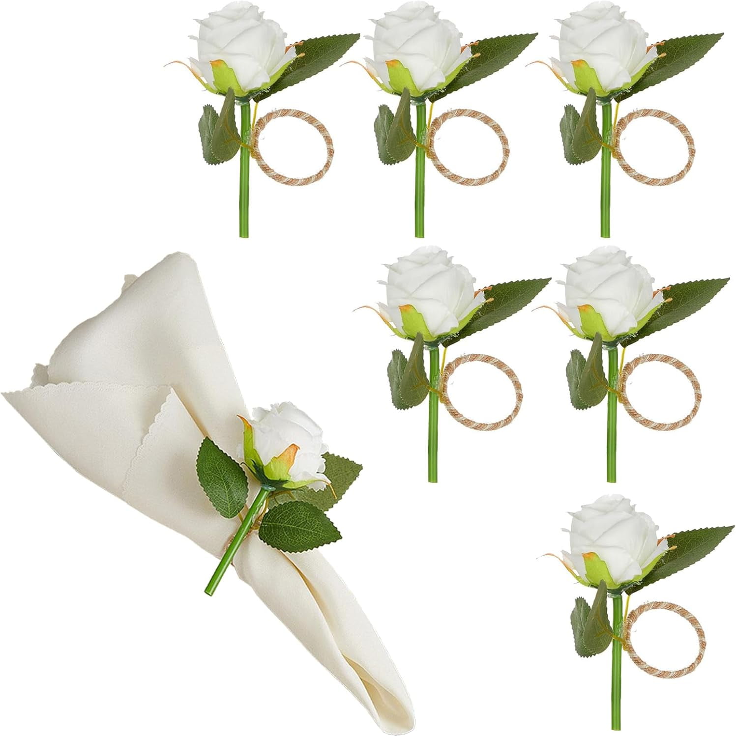 6Pcs Flower Napkin Rings, Artificial Rose Flower Napkin Buckles Table