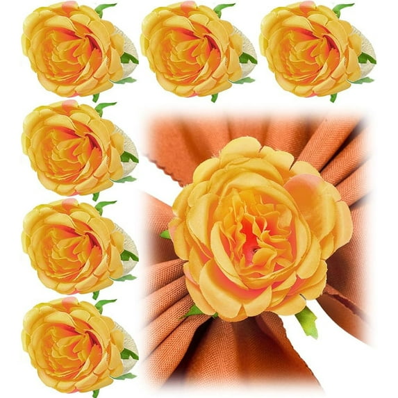 6Pcs Flower Napkin Rings, Peony Flower Handmade Napkin Holder Rings, Handicraft Holder for Table Decorations, Wedding Holiday Banquet Luncheons Birthday Party Picnics Supplies