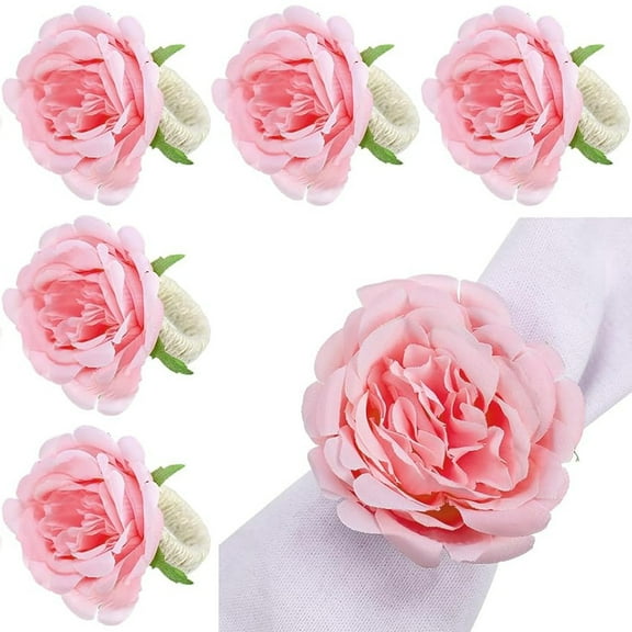 6Pcs Flower Napkin Rings, Peony Flower Handmade Napkin Holder Rings, Handicraft Holder for Table Decorations, Wedding Holiday Banquet Luncheons Birthday Party Picnics Supplies