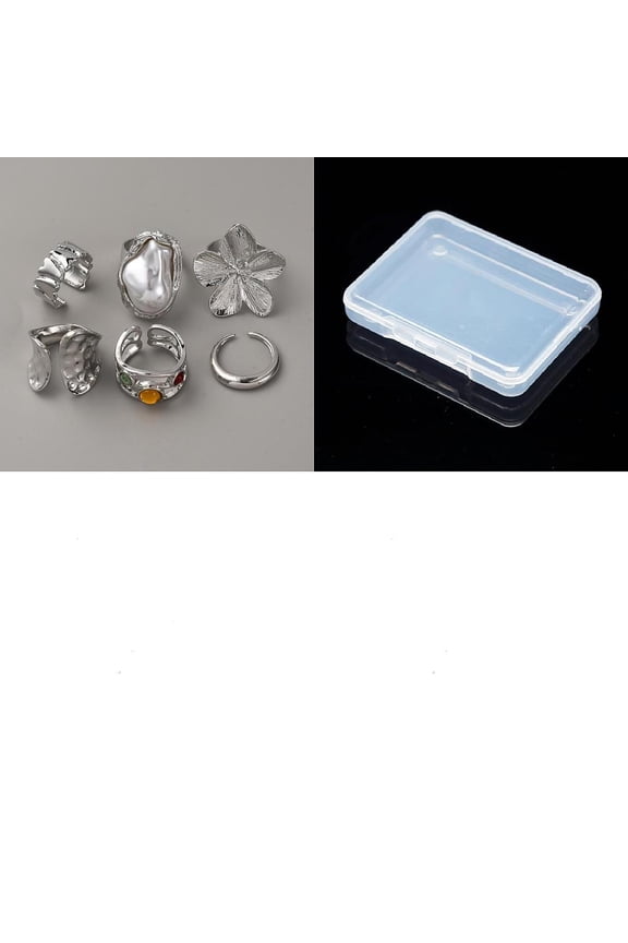 6Pcs Flower Rings Sets Florid Alloy Finger Rings with Plastic Pearl Stackable Jewelry Accessory