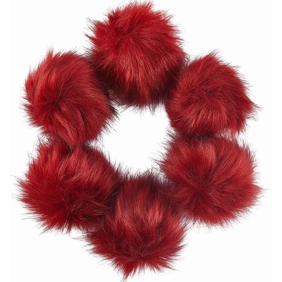 6Pcs Fluffy Pompom Balls Faux Fur Pompoms with Snaps Metal Button Detachable Red Large Thick Artificial Fox Hair Soft Fur Ball for Hats Crafts Shoes Scarves Bags Knitting DIY Accessories FireBrick