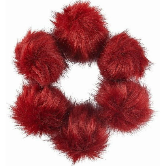 6Pcs Fluffy Pompom Balls Fur Pompoms with Snaps Metal Button Detachable Red Large Thick Artificial Fox Hair Soft Fur Ball