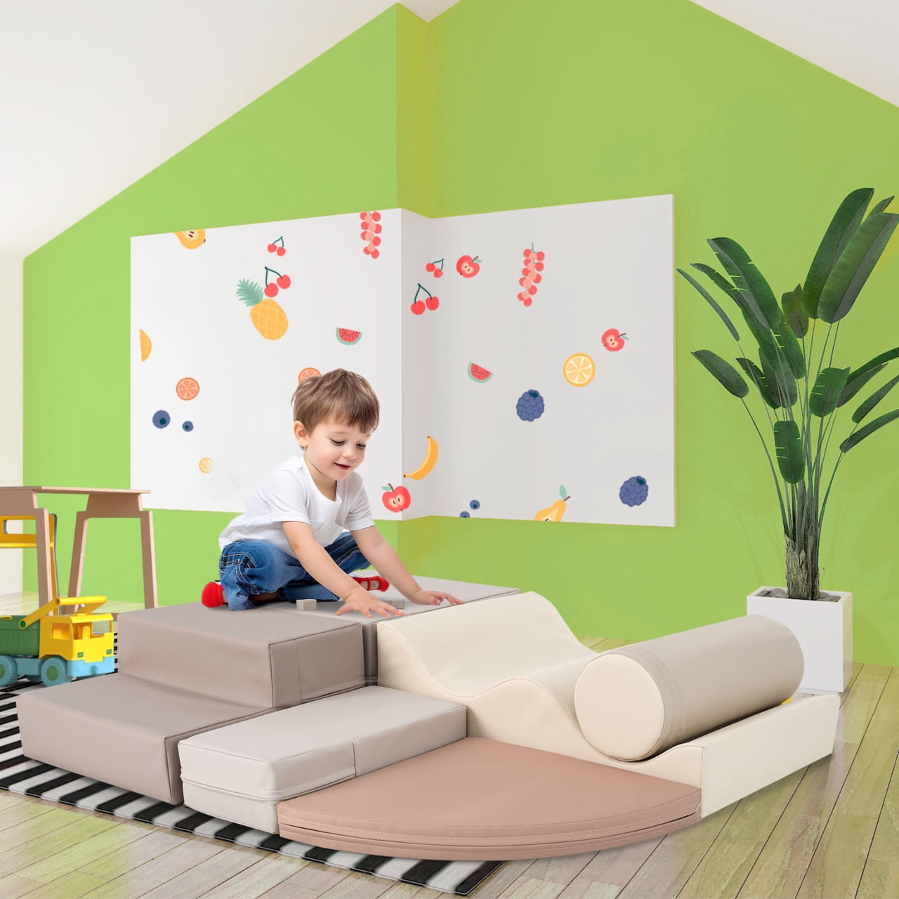 6Pcs Foam Climbing Blocks Set, Soft Climb and Crawl Foam Playset 6 in 1