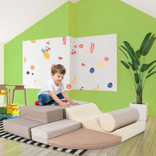 6Pcs Foam Climbing Blocks Set, Soft Climb and Crawl Foam Playset 6 in 1