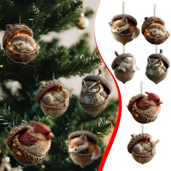 6Pcs Forest Animal Acorn Ornaments, 2026 New Pine Cone Animal Decoration, Animal Figurines Inside Acorns for Holiday, Winter, and Home Décor