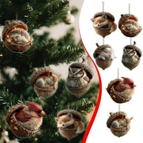 6Pcs Forest Animal Acorn Ornaments – Cozy Forest Christmas Ornaments, 2026 New Pine Cone Animal Decoration, Woodland Creature Figurine, Acrylic Hanging Ornament Home Party Décor