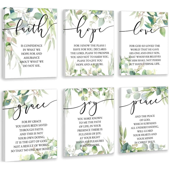 6Pcs Framed Christian Bible Verse Canvas Wall Art,8*10 inch Green Leaf Faith Hope Love Inspirational Bible Quotes Wall Decor,Sage Green Botanical Scripture Quote Posters for Bedroom Living Room