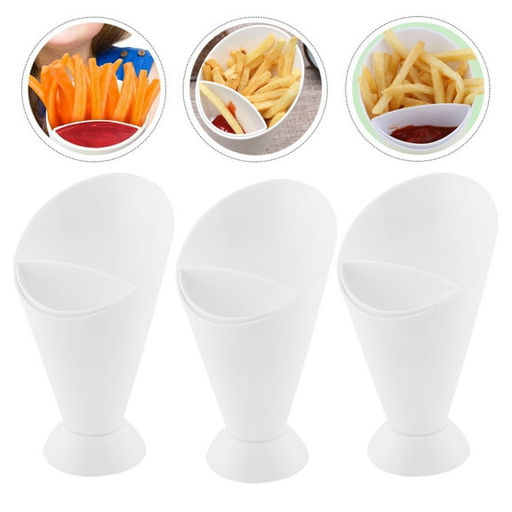 French Fry Dipping Cups with Two Slots for Ketchup and Fries Storage, White PP Material, 6 Pieces Set