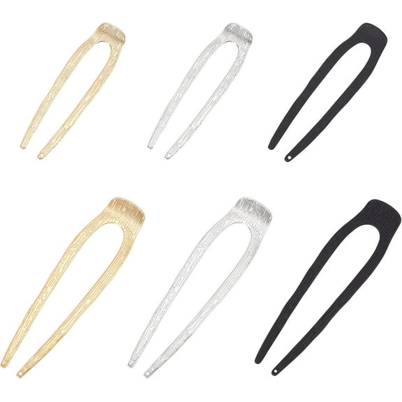 6Pcs French Hair Pin U Shaped Hair Pins 2 Size Metal Vintage Hair Forks Hair Sticks Classic Chignon Prong Updo Bun Hairpin Hairstyle Accessories for Women Thick Long Hair Gold Black Silver