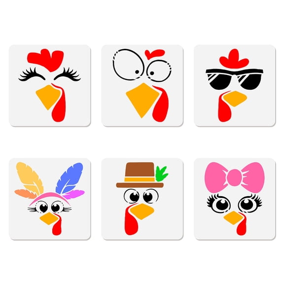 6Pcs Funny Turkey Expression Stencils