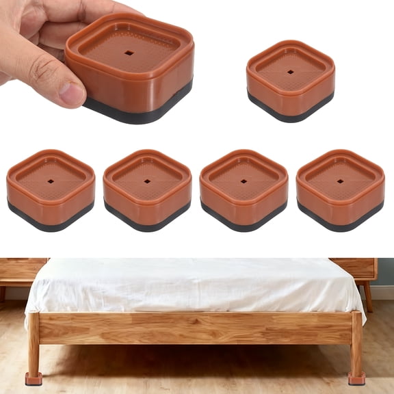6Pcs Furniture Risers, Adjustable Bed Risers Lifts Height 1-Layers 1", Square Stackable Table Leg Lift Blocks for Desk Couch Chair Table Cabinet Bed Frame, Brown