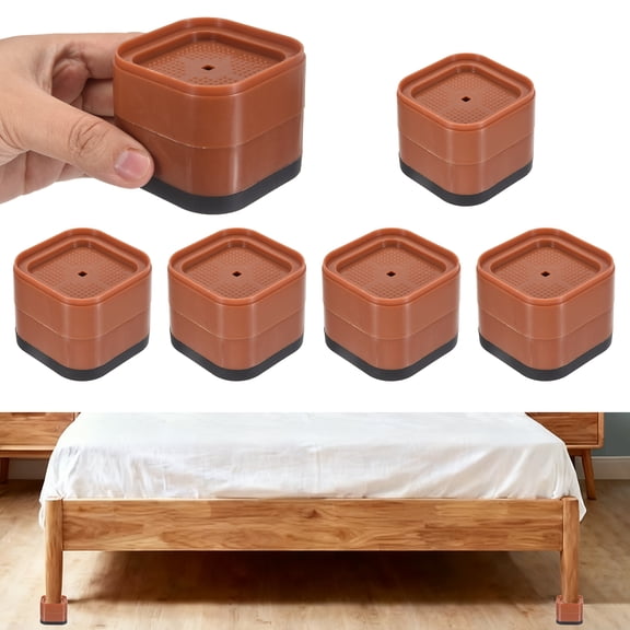 6Pcs Furniture Risers, Adjustable Bed Risers Lifts Height 2-Layers 2", Square Stackable Table Leg Lift Blocks for Desk Couch Chair Table Cabinet Bed Frame, Brown