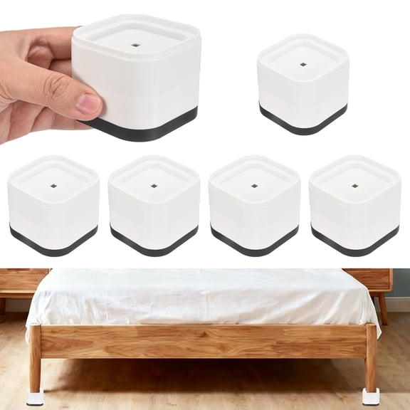 6Pcs Furniture Risers, Adjustable Bed Risers Lifts Height 2-Layers 2", Square Stackable Table Leg Lift Blocks for Desk Couch Chair Table Cabinet Bed Frame, White