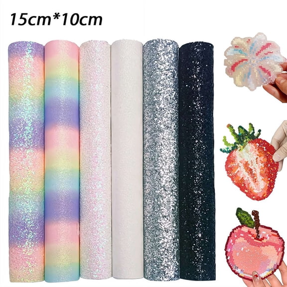 6Pcs Fuse Beads Flash Glitter Paper Rainbow Glitter Ironing Paper Heat Transfer Baking Paper DIY Handmade Craft Material Full Set