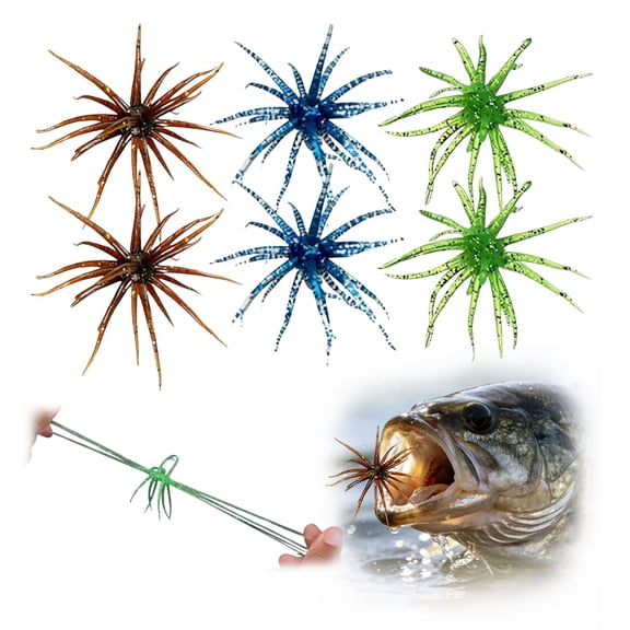 6Pcs Fuzzy Dice Fishing Lure for Bass Fishing, Soft TPR Creature Bait, Floating Soft Plastic Lures with Reflective Glitter, Lifelike Breathing Action for Freshwater & Saltwater