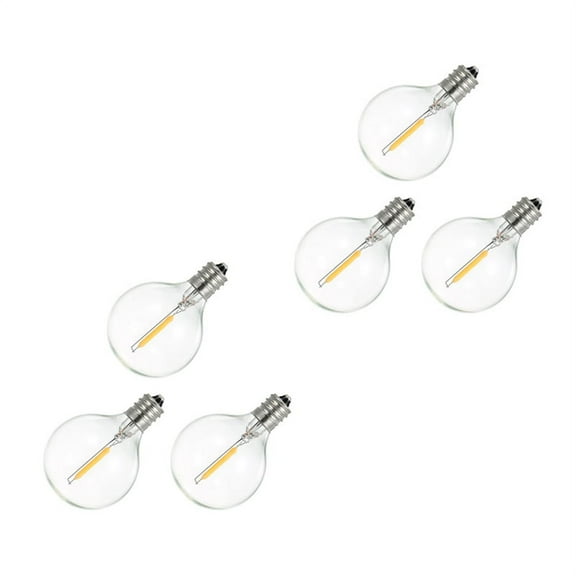 6Pcs G40 LED Replacement Light Bulbs, E12 Screw Base Shatterproof LED Globe Bulbs for Solar String Lights Warm White