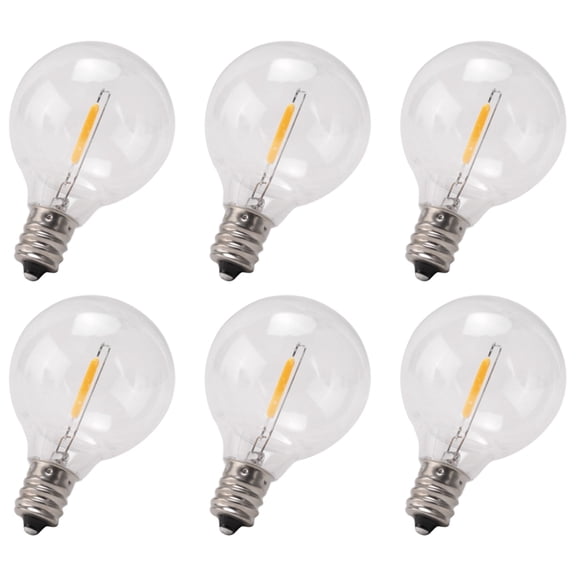 6Pcs G40 Led Replacement Light Bulbs, E12 Screw Base Shatterproof LED Globe Bulbs for Solar String Lights Warm White