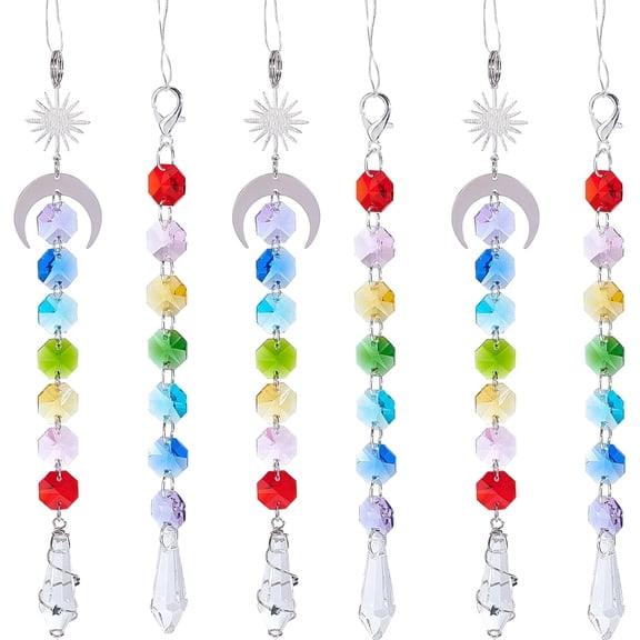 6Pcs Garden Suncatchers Outdoor Sun Catcher Rainbow Marker Indoor Sunlight Catcher Crystals Glass Beads Sun Moon Charms Window Hanging Ornament Sunshine Catchers for Home Decor Gift Mixed Color