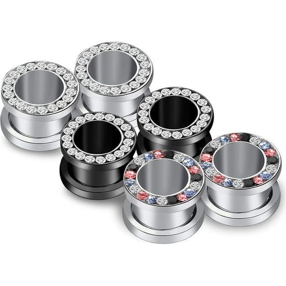 6Pcs Gauges For Ears 8G-00G Stainless Steel Screw Ear Tunnels Plugs Hypoallergenic Ear Stretcher Expander Jewelry for Women Men