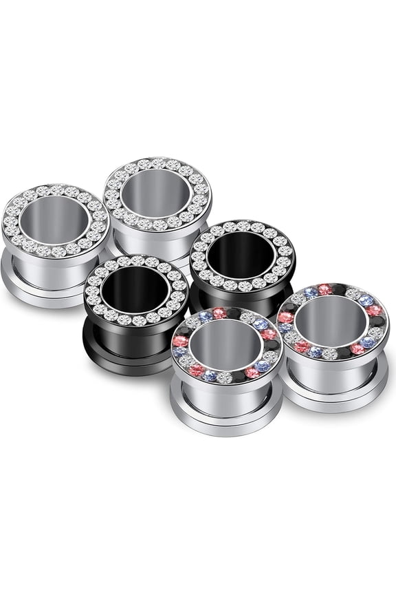 6Pcs Gauges For Ears 8G-00G Stainless Steel Screw Ear Tunnels Plugs Hypoallergenic Ear Stretcher Expander Jewelry for Women Men