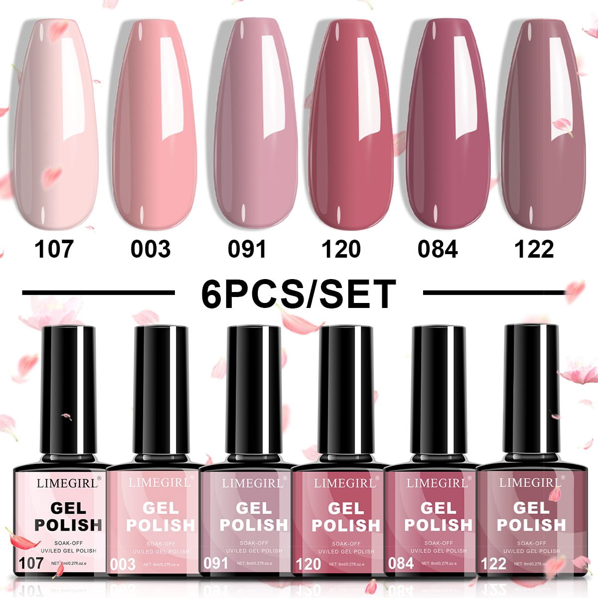 6Pcs Gel Polish Set, 6 Vibrant Colors UV Gel Nail Polish Red Blue Green Christmas Gift for Women Girls