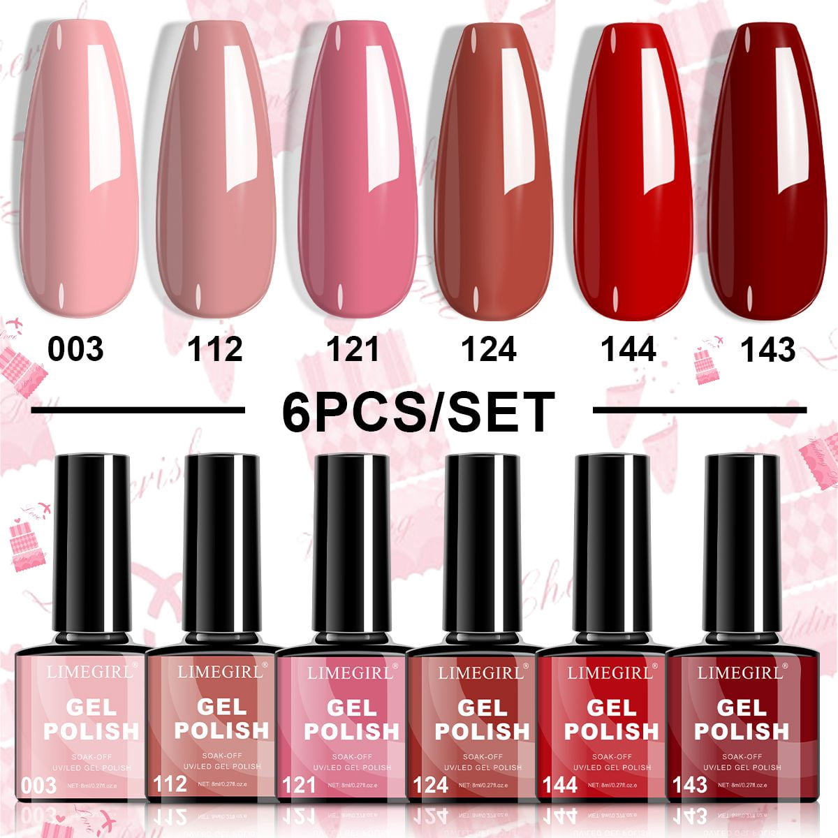 6Pcs Gel Polish Set, 6 Vibrant Colors UV Gel Nail Polish Red Blue Green Christmas Gift for Women Girls