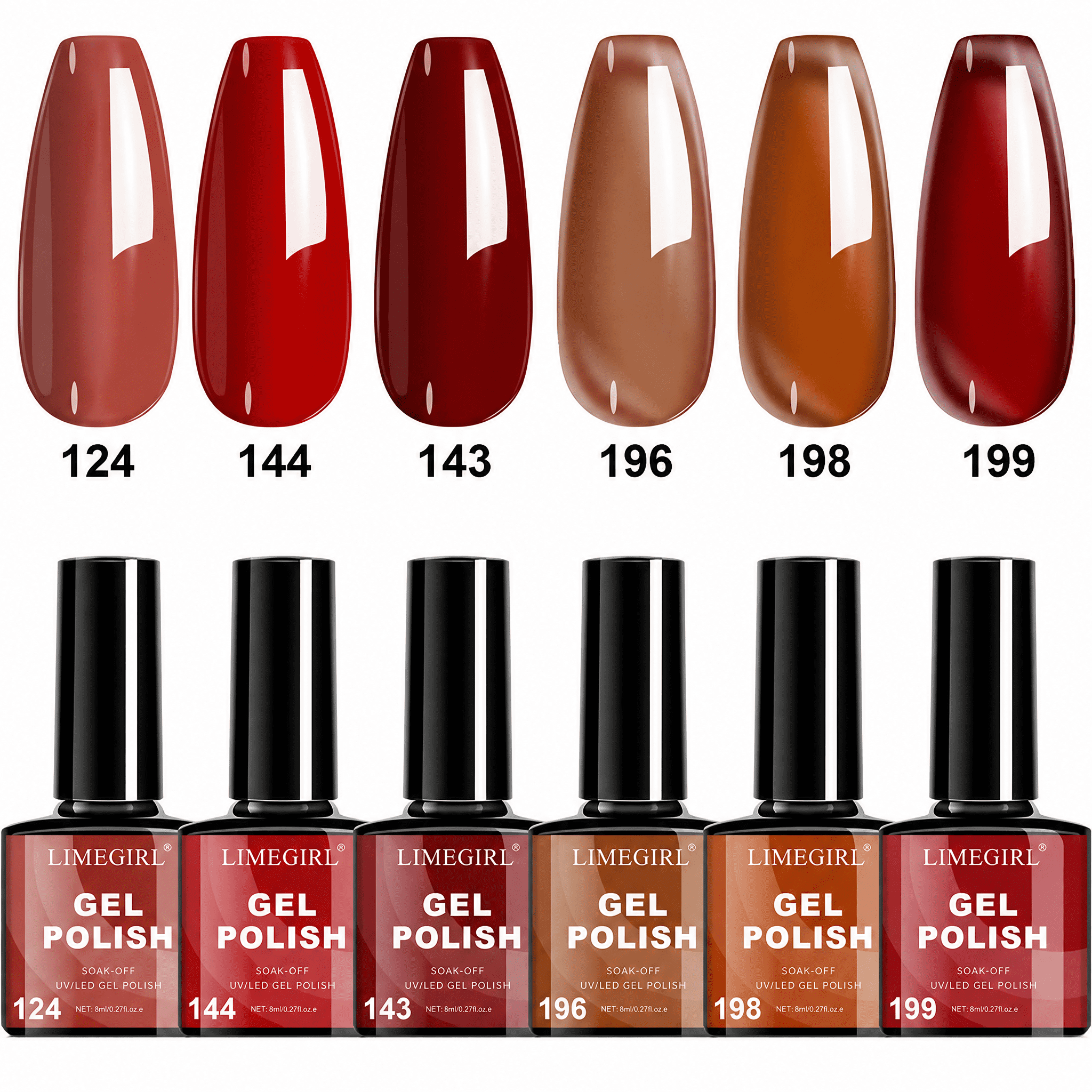 6Pcs Gel Polish Set, 6 Vibrant Colors UV Gel Nail Polish Red Blue Green Christmas Gift for Women Girls