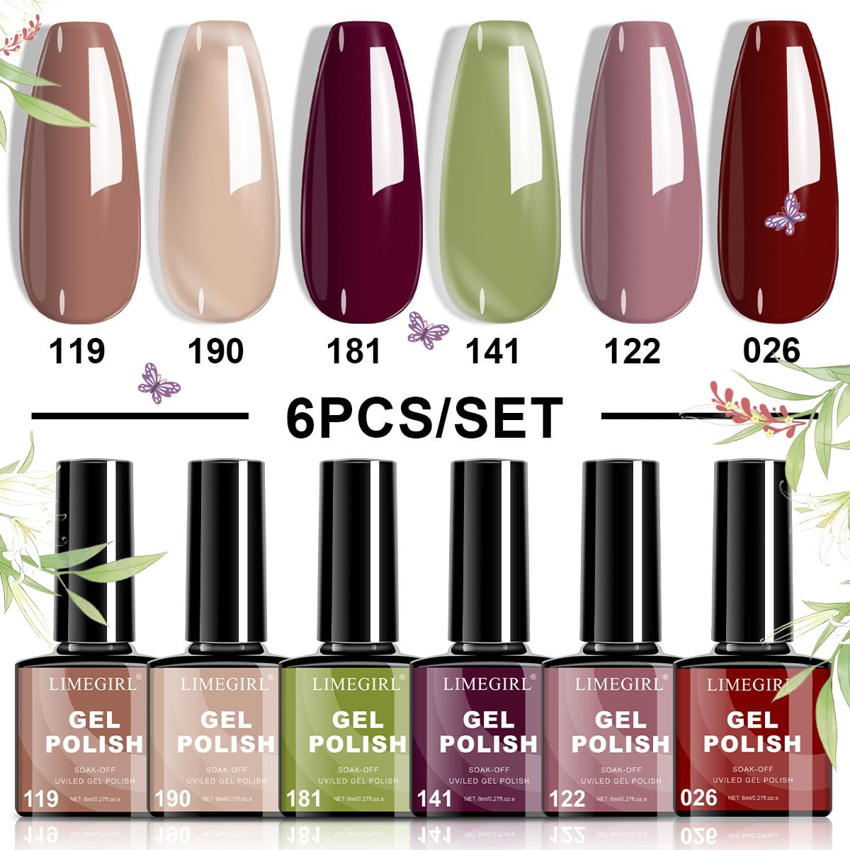 6Pcs Gel Polish Set, 6 Vibrant Colors UV Gel Nail Polish Red Blue Green Christmas Gift for Women Girls