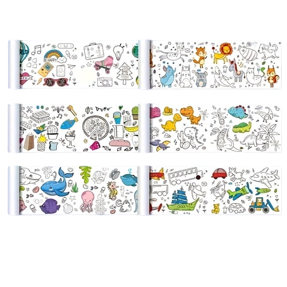 6Pcs Giant Coloring Roll, Various Themed Drawing Paper Roll for Creative Art, Tearable Long Sketch Sheet for Home Party, Practical Gift for Everyday Use