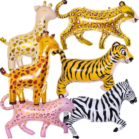 6Pcs Giant Jungle Safari Animal Balloons - Zoo Theme Party Decorations,Birthday