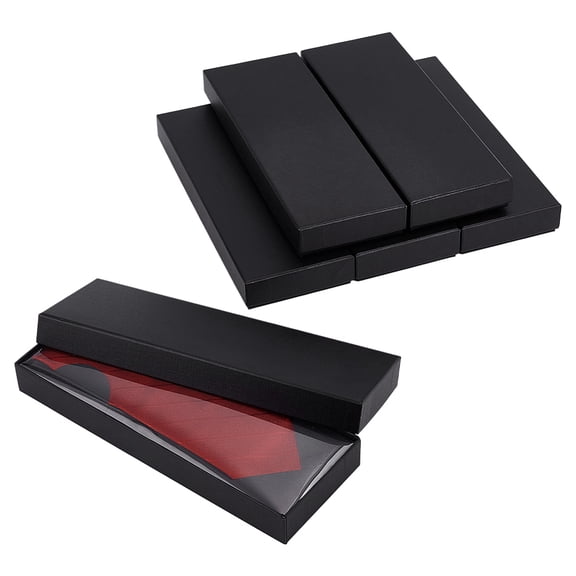 6Pcs Gift Wrap Tie Boxes 10.63x3.82x1.26inch Black Rectangle Paper Cardboard Tie Storage Boxes with Clear Plastic Sheet Sock Gifts Packaging Box DIY