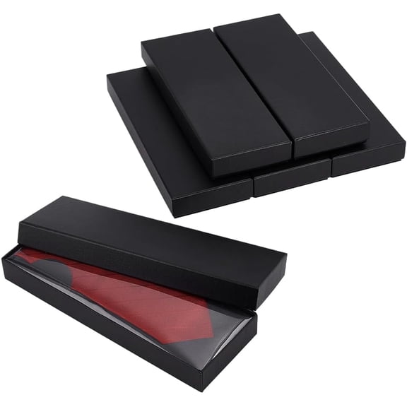 6Pcs Gift Wrap Tie Boxes 10.63x3.82x1.26inch Black Rectangle Paper Cardboard Tie Storage Boxes with Clear Plastic Sheet Sock Gifts Packaging Box
