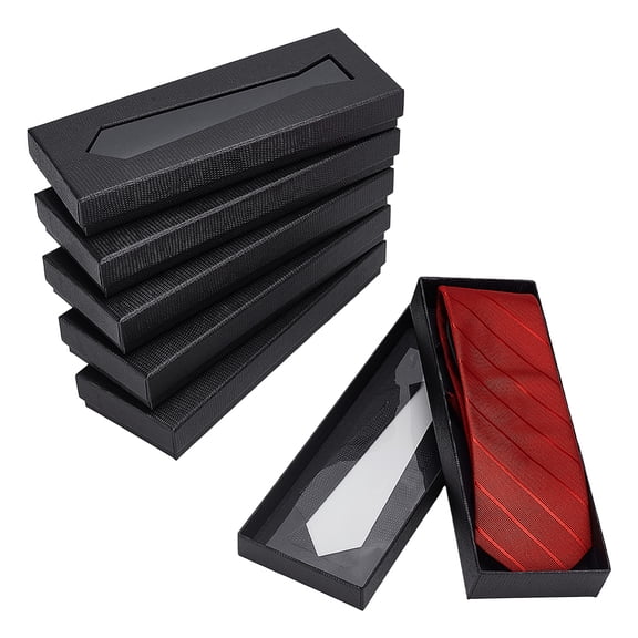 6Pcs Gift Wrap Tie Boxes 9.06x3.39x1.30inch Black Rectangle Paper Cardboard Tie Storage Boxes with Visible Window Sock Gifts Packaging Box DIY