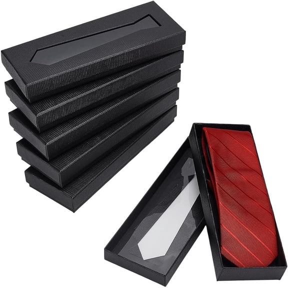 6Pcs Gift Wrap Tie Boxes 9.06x3.39x1.30inch Black Rectangle Paper Cardboard Tie Storage Boxes with Visible Window Sock Gifts Packaging Box
