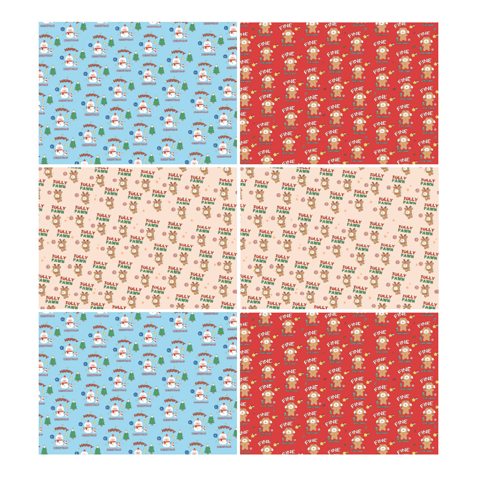 6Pcs Gift Wrapping Paper Cartoon Bright Color Thicker Rectangle Multi