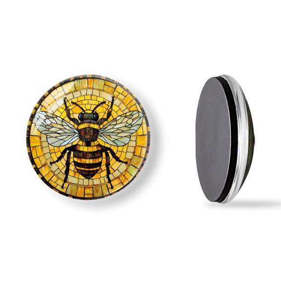 6Pcs Glass Refrigerator Magnet Magnetic Fridge Sticker,Decor for Kitchen,Whiteboard,Cabinet,3D Circular Stained Glass With Bumblebee
