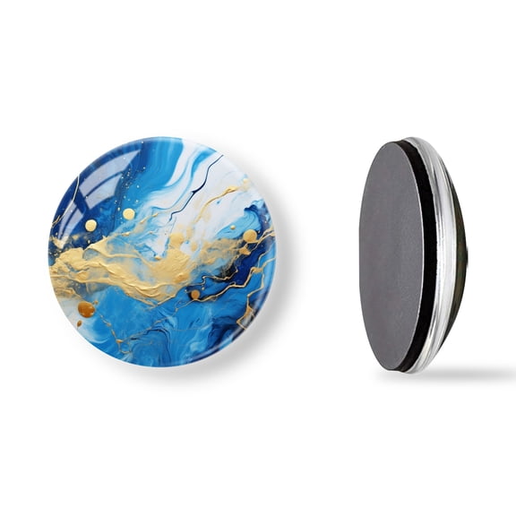 6Pcs Glass Refrigerator Magnet Magnetic Fridge Sticker,Decor for Kitchen,Whiteboard,Cabinet,Abstract Blue And Gold Painting With Liquid Texture