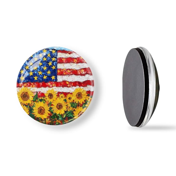 6Pcs Glass Refrigerator Magnet Magnetic Fridge Sticker,Decor for Kitchen,Whiteboard,Cabinet,American Flag And Sunflowers Fusion