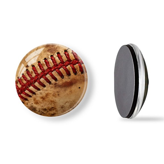 6Pcs Glass Refrigerator Magnet Magnetic Fridge Sticker,Decor for Kitchen,Whiteboard,Cabinet,Baseball Stitching Showing The Red Thread
