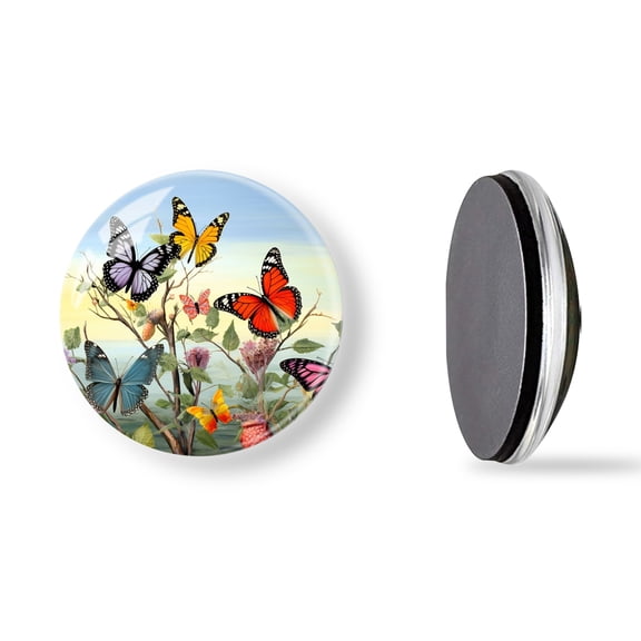 6Pcs Glass Refrigerator Magnet Magnetic Fridge Sticker,Decor for Kitchen,Whiteboard,Cabinet,Butterflies Flying Among The Branches And Flowers