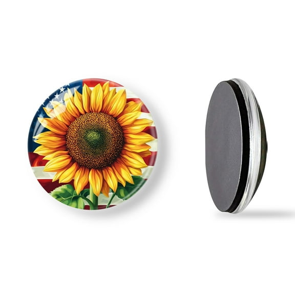 6Pcs Glass Refrigerator Magnet Magnetic Fridge Sticker,Decor for Kitchen,Whiteboard,Cabinet,Sunflower With The American Flag